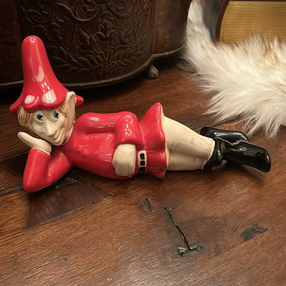 The Tinkling Toadstool Ceramic Elf Shelf Sitter Garden Decor